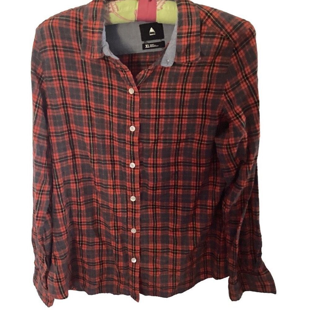 Burton Sz XL Flannel Shirt Womens 100% Cotton Long Sleeve Red
